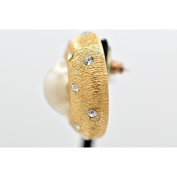 Christian Dior Vintage Starlight Crystal Earrings Chunky Dome Gold Signed Bin1 - Picture 11 of 12